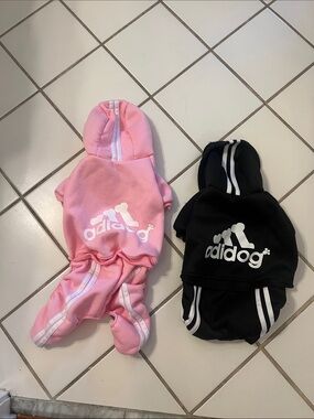 adidog™ Pink Dog Hoodie with Sport Stripe Black